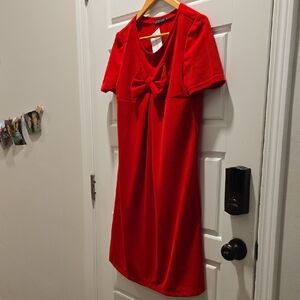 Elegant Red Midi Dress with Bow by Avenue